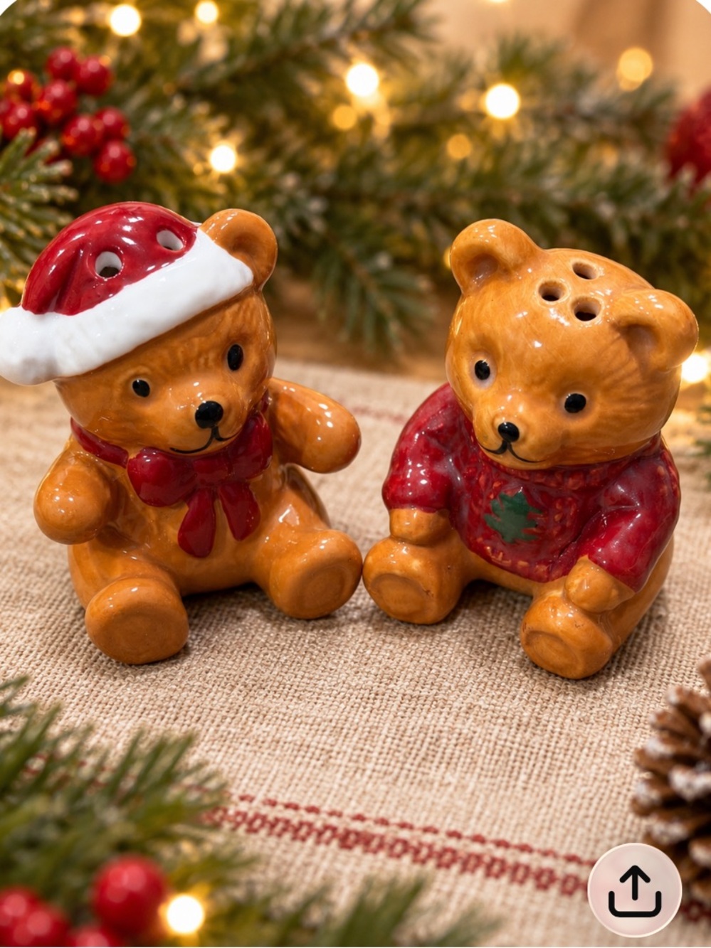 Cracker Barrel Mini Ceramic Bear Salt & Pepper Shakers in Red and Brown